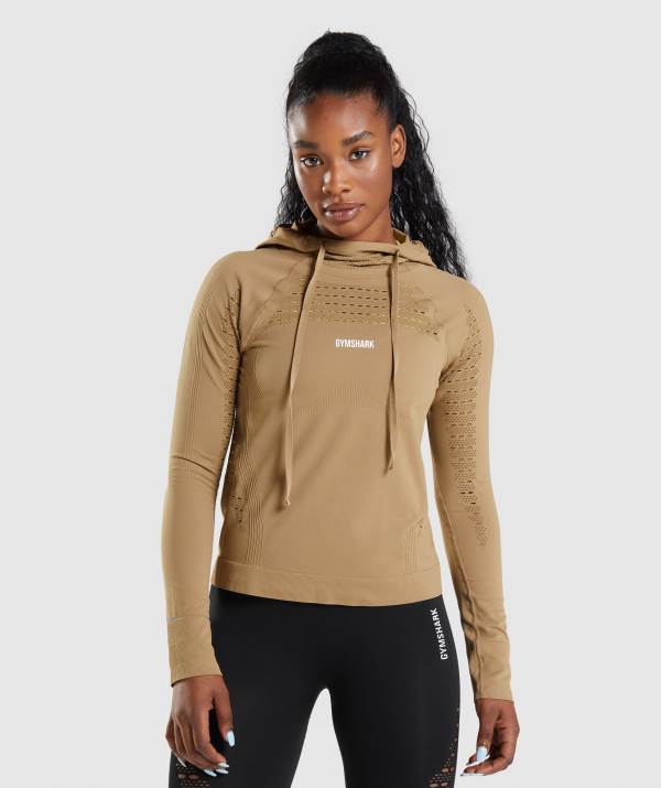 Damske Mikiny S Kapucňou Gymshark Energy Seamless Hnede | EW2836190